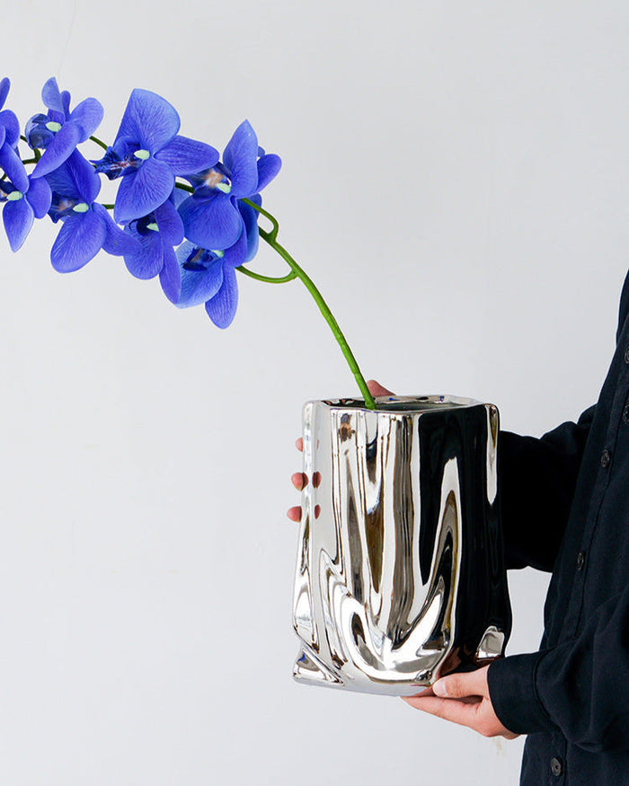 Modern silver ceramic flower vase for home decor
