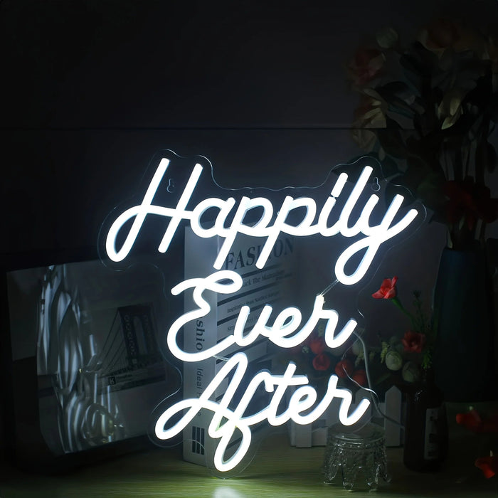 Happy Ever After neon wedding sign for romantic celebration décor