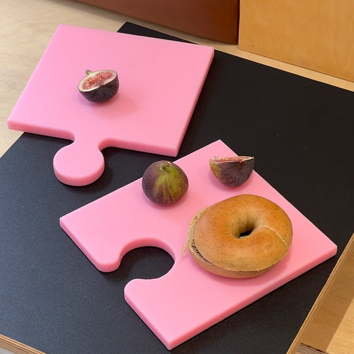 Blue puzzle shaped antimicrobial PE cutting board for kitchen food preparation