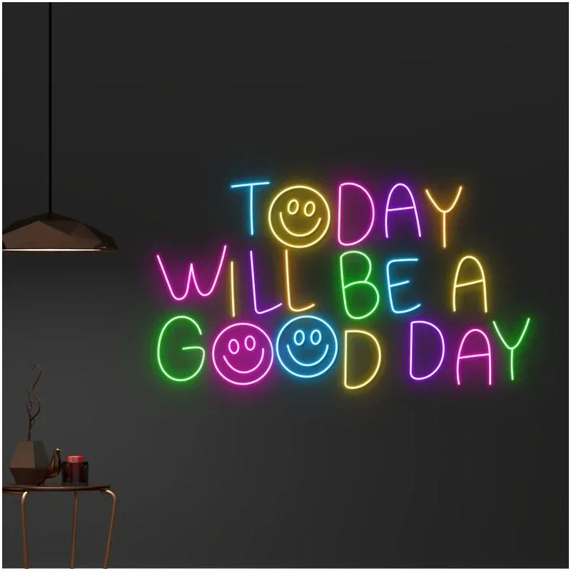 Good Day Smile Face LED neon sign for cheerful wall decor