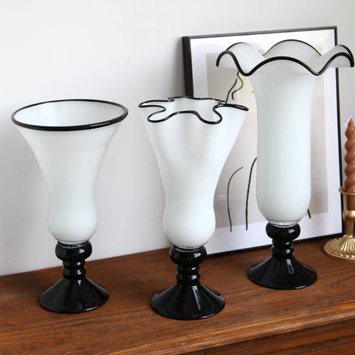 Classic black and white glass flower vase for home decor