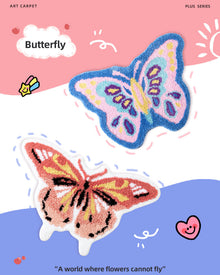 Blue butterfly tufted accent rug for bedroom or living room decor