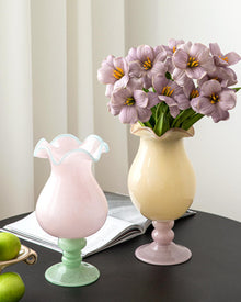 Purple glass flower vase for fresh or artificial floral arrangements