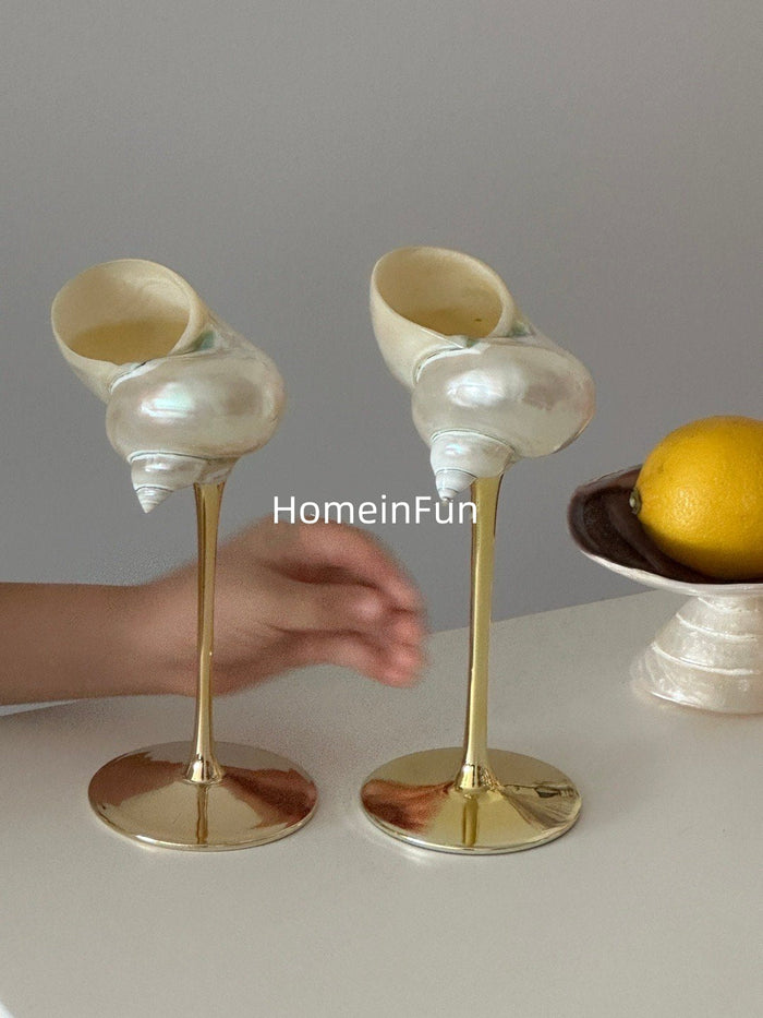 Set of two handmade gold conch wine glasses