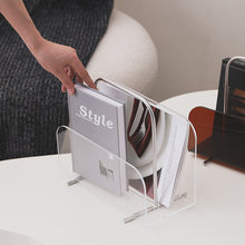 Clear acrylic magazine and book rack for desk or floor storage