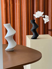 Black twist ceramic vase for flowers or decorative home styling