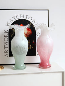 Vintage French style green glass vase for flowers and home decor