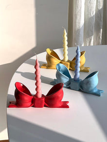 Red ceramic girl bow tie candle holder for home decor