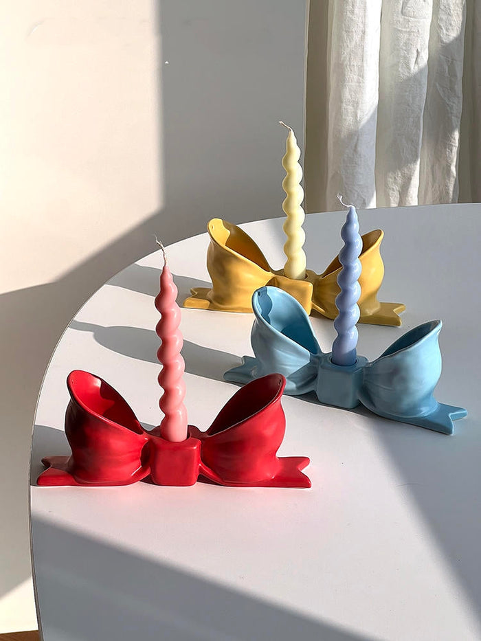 Red ceramic girl bow tie candle holder for home decor