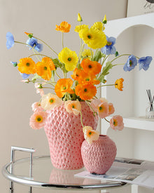 Pink strawberry-shaped ceramic flower vase for home decor