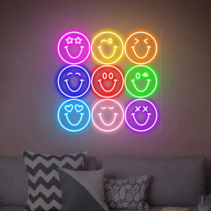 Happy face LED neon sign for cheerful wall decor