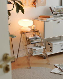 Grey foldable acrylic and metal ladder side table for small spaces