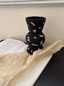 Hand-painted rustic ceramic vase for flowers and home decor
