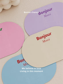 Pink Bonjour entryway doormat for front door, hallway, or porch