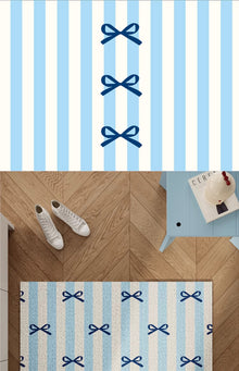 Blue bow knot entryway doormat for indoor or covered doorway