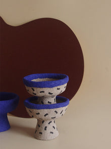 Hand-painted rustic ceramic candle holder with Moroccan-inspired pattern