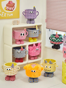 Little monster woven storage basket for organizing small household items