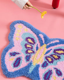 Blue butterfly tufted accent rug for bedroom or living room decor