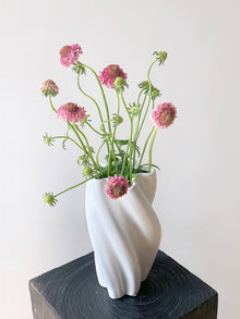 White twist ceramic vase with sculptural modern design