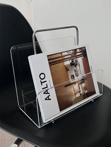 Clear acrylic magazine and book rack for desk or floor storage