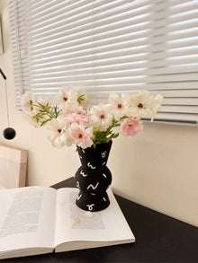 Hand-painted rustic ceramic vase for flowers and home decor