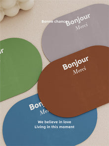 Pink Bonjour entryway doormat for front door, hallway, or porch