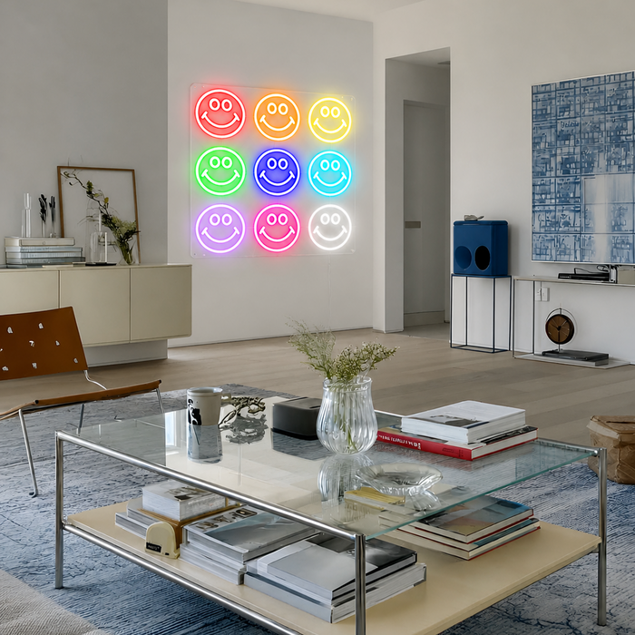 Smiley face LED neon sign for playful wall decor