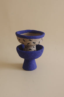 Hand-painted rustic ceramic candle holder with Moroccan-inspired pattern