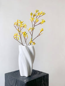 White twist ceramic vase with sculptural modern design