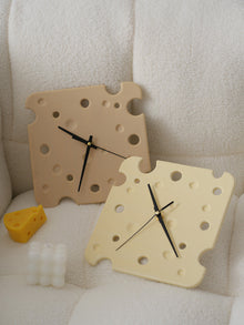 Yellow cheese shaped ceramic wall clock for kitchen or dining room decor