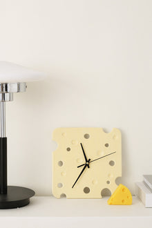 Yellow cheese shaped ceramic wall clock for kitchen or dining room decor