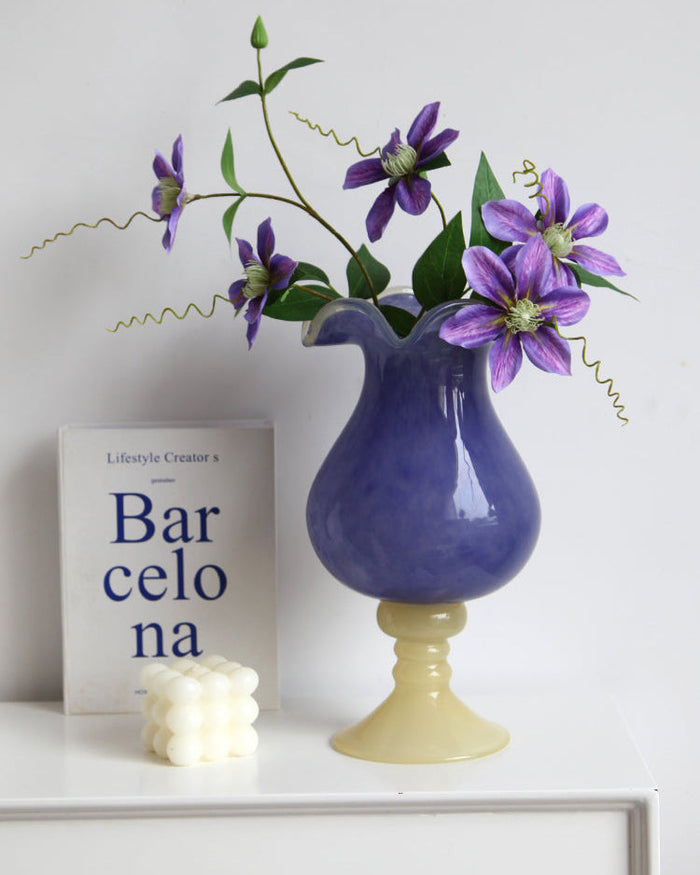 Purple glass flower vase for fresh or artificial floral arrangements