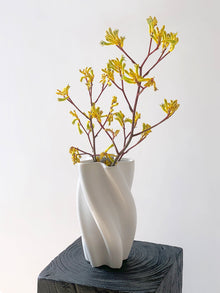 White twist ceramic vase with sculptural modern design