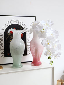 Vintage French style green glass vase for flowers and home decor