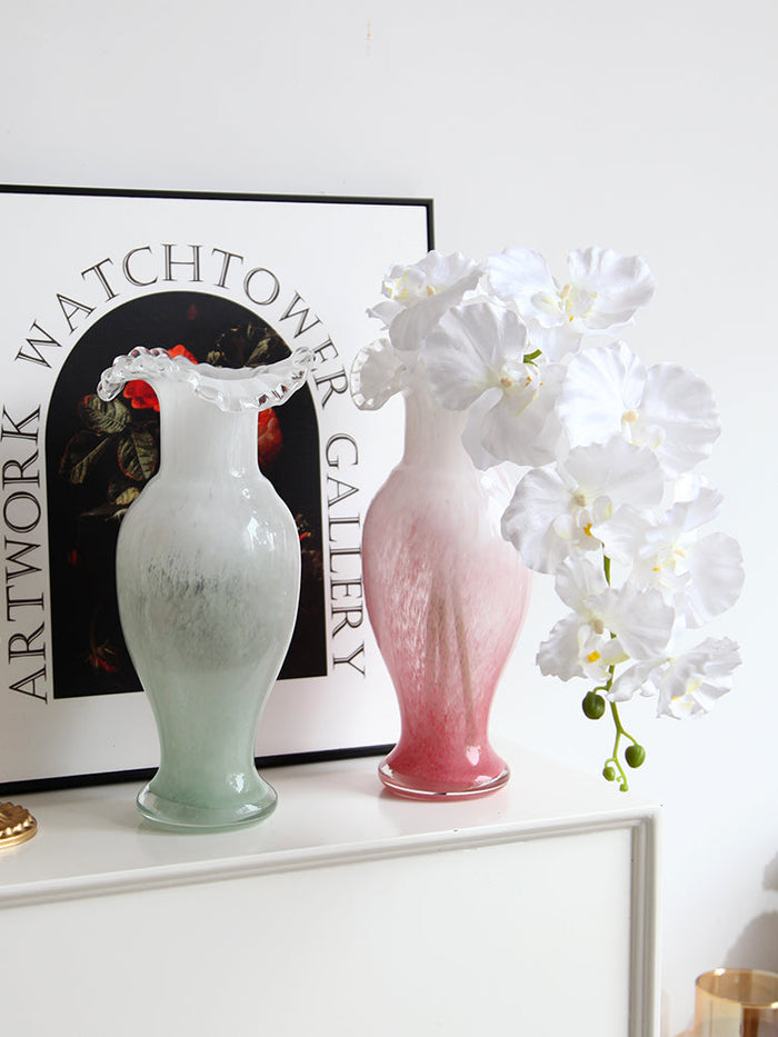 Vintage French style green glass vase for flowers and home decor