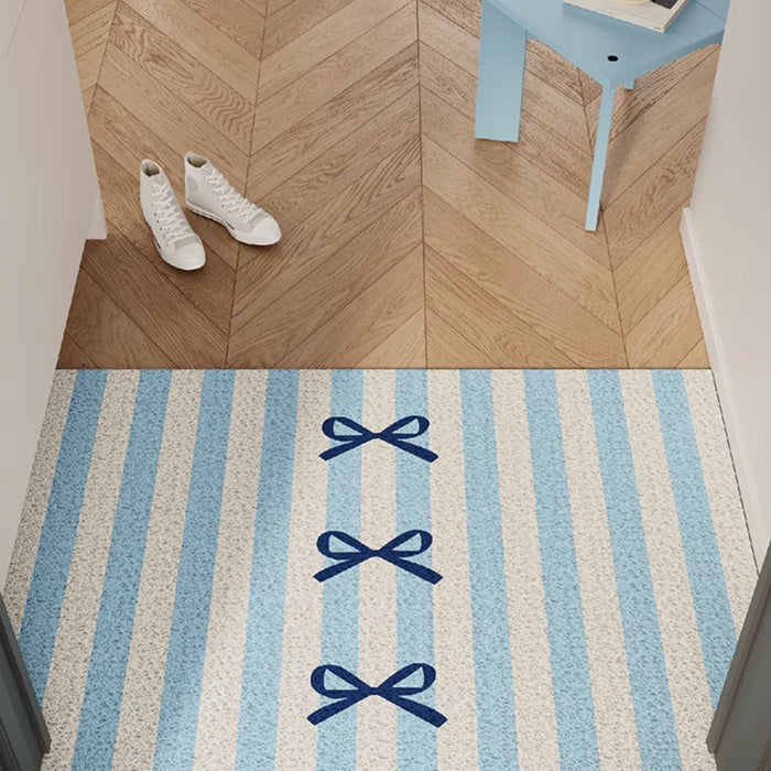 Blue bow knot entryway doormat for indoor or covered doorway