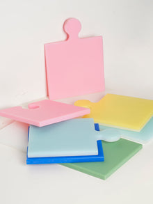 Blue puzzle shaped antimicrobial PE cutting board for kitchen food preparation