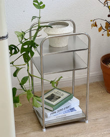Vintage style two-tier stainless steel floor storage rack