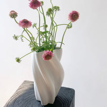 White twist ceramic vase with sculptural modern design