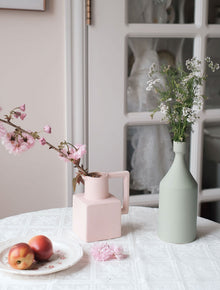 Green geometric Morandi ceramic vase for modern home decor