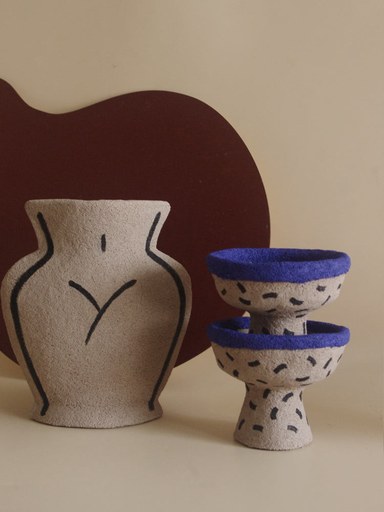 Hand-painted rustic ceramic candle holder with Moroccan-inspired pattern