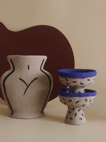 Hand-painted rustic ceramic candle holder with Moroccan-inspired pattern