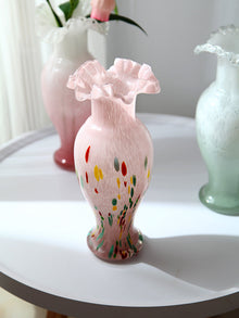 Vintage French style green glass vase for flowers and home decor