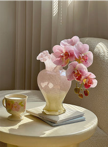 Peach purple glass flower vase with gradient finish