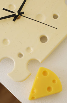 Yellow cheese shaped ceramic wall clock for kitchen or dining room decor