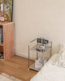 Vintage style two-tier stainless steel floor storage rack