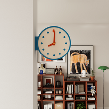 Blue double-sided corner wall clock with dots dial