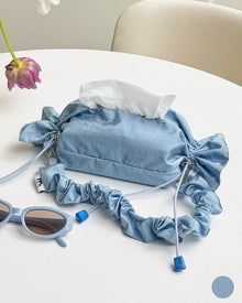 Baby blue candy-shaped nylon tissue holder bag with drawstring design
