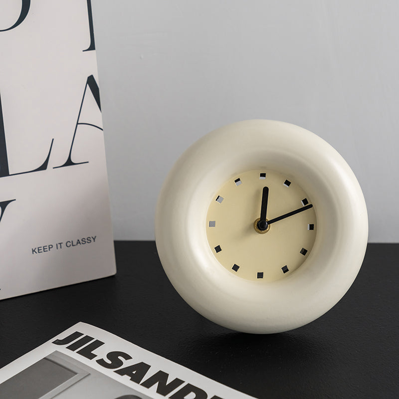 Modern round white desk clock with minimalist matte finish
