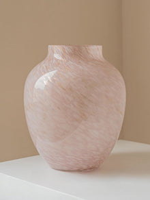 Foggy handcrafted blue glass vase with textured surface